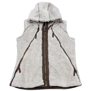 Kuhl Flight Vest Tan and Brown Faux Fur Hooded Pockets Full Zip Vest Size M